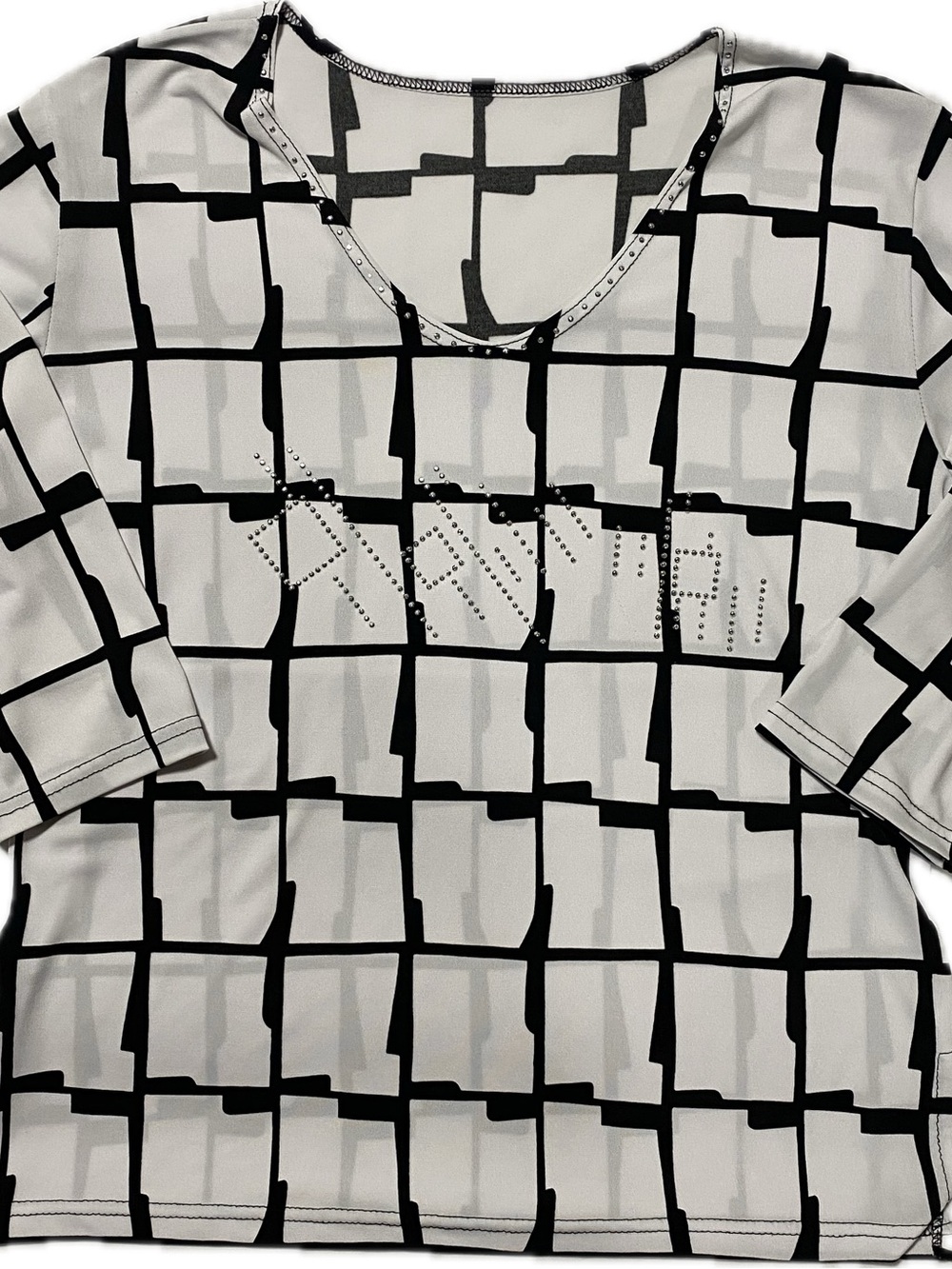 Black & White Grid Short Sleeve Tee with Stud Detail